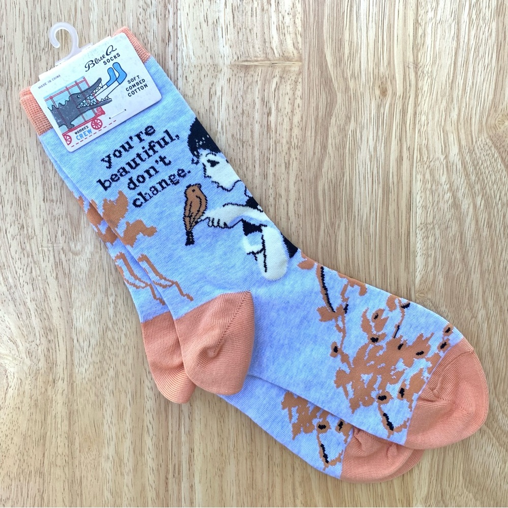 Blue Q Women's Crew Socks:  You’re Beautiful, Don’t Change ~ Shoe Size 5-10